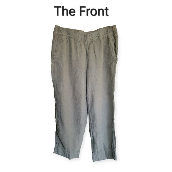 J. Jill Pure Jill Linen Pants Sage Green Stretch Waist M EUC breathable pull-on - Picture 2 of 12